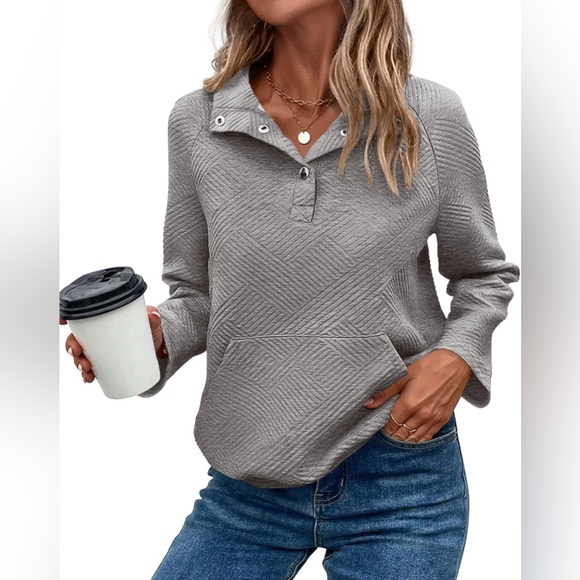 kirundo Tops - KIRUNDO Womens Sweatshirt Casual Textured Long Sleeve Henley Button Pullover